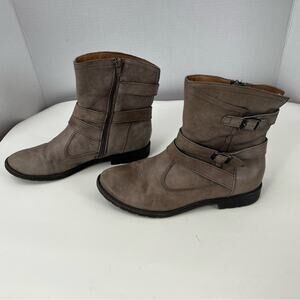 Montana Women’s Distressed Strappy Gray Leather Ankle Block Heel Zip Up Boots 8M